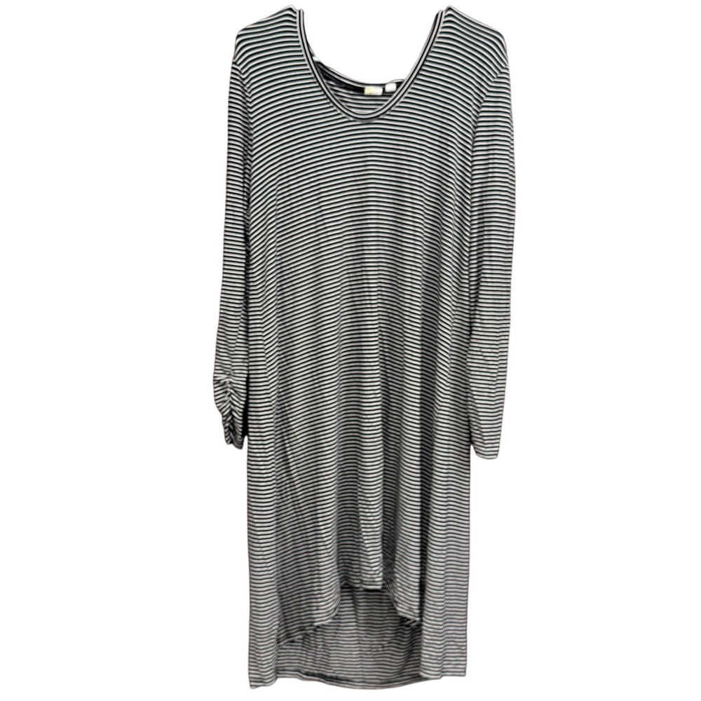GAP Striped V Neck‎ Long Sleeve Dress Womens Midi Hem Casual Comfy Black White